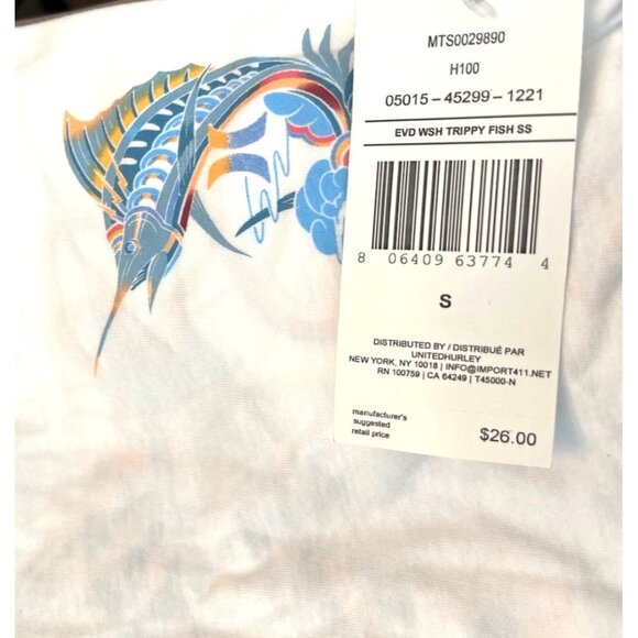 Hurley Everyday Washed Mens Small Trippy Fish Short Sleeve Tee T Shirt NWT - Picture 3 of 4